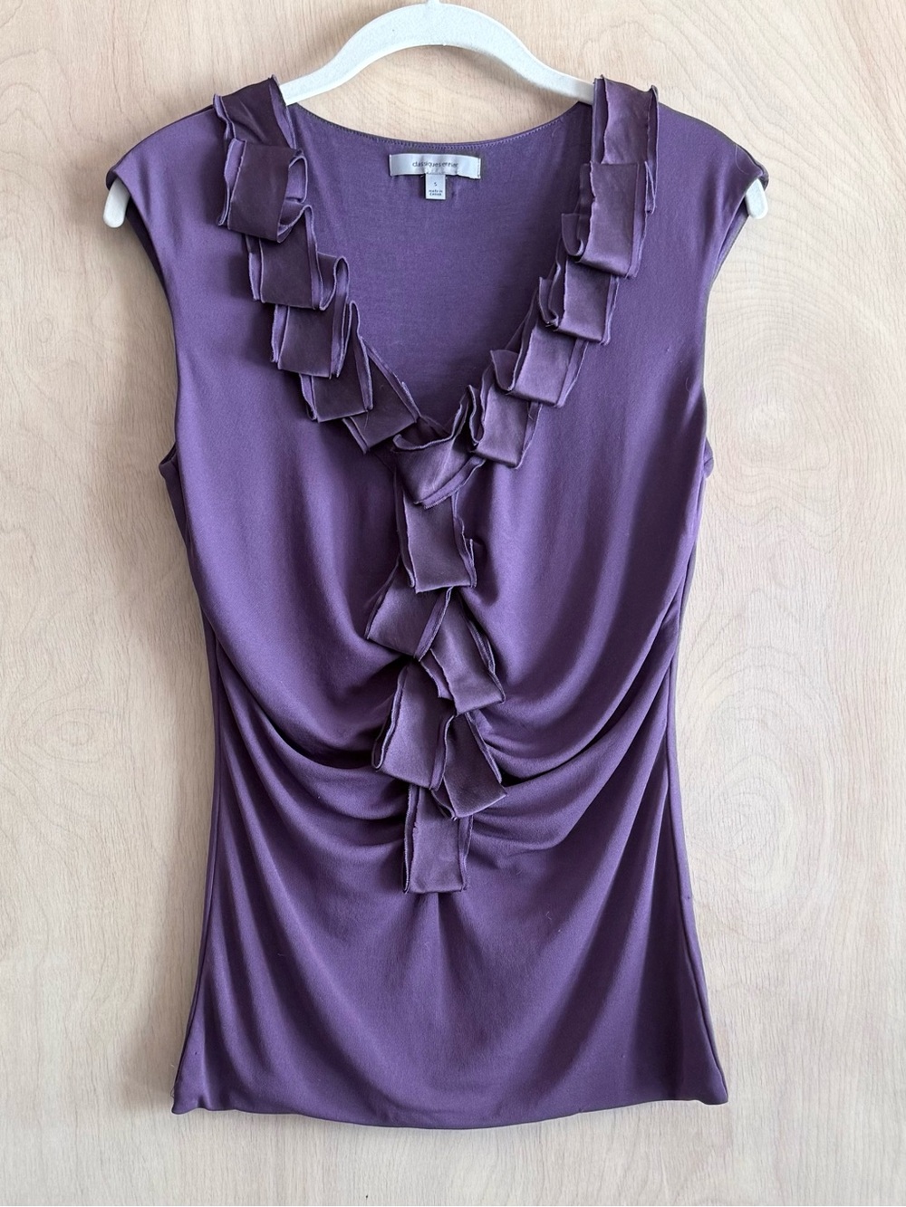 Classiques Entier Silk Ruffle Top Sleeveless Purple Draped Romantic Women’s Sm